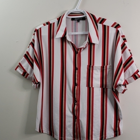 Sweet Rain Stripped Button Down Short Sleeve Shirt - Picture 1 of 4